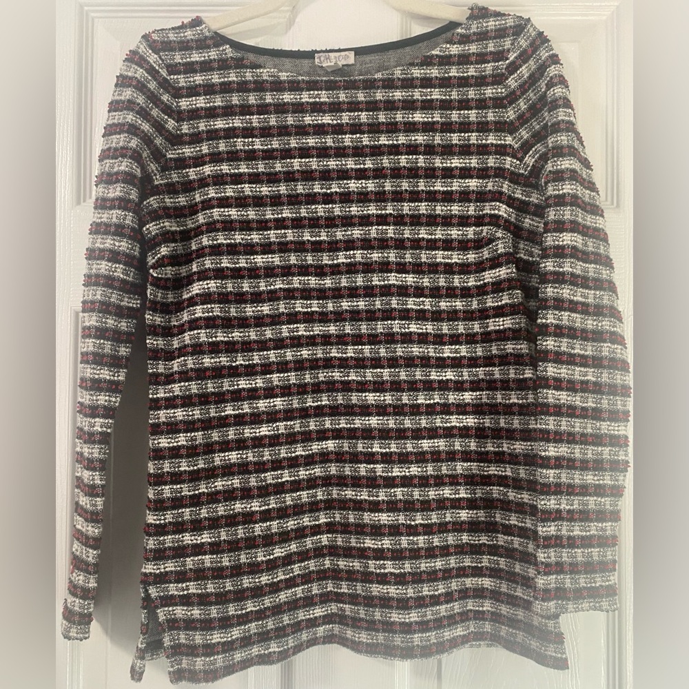 Talbots Maroon and White Striped Crew Neck Sweater
